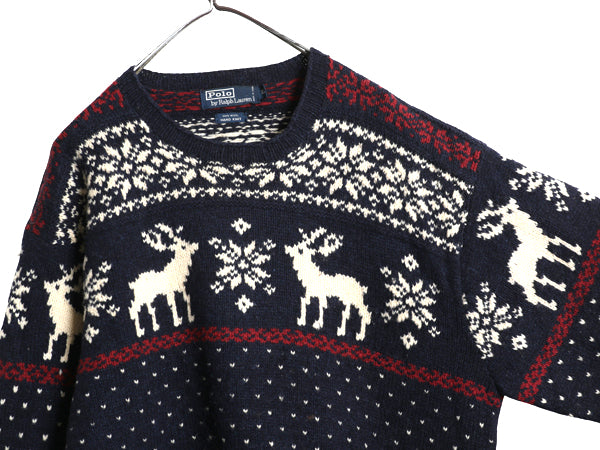 90s ポロ ラルフローレン ノルディック ニット セーター メンズ XL / オールド 総柄 絵柄 トナカイ ハンドメイド バーズアイ 大きいサイズ