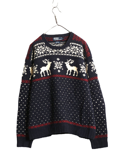 90s ポロ ラルフローレン ノルディック ニット セーター メンズ XL / オールド 総柄 絵柄 トナカイ ハンドメイド バーズアイ 大きいサイズ