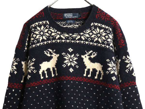 90s ポロ ラルフローレン ノルディック ニット セーター メンズ XL / オールド 総柄 絵柄 トナカイ ハンドメイド バーズアイ 大きいサイズ