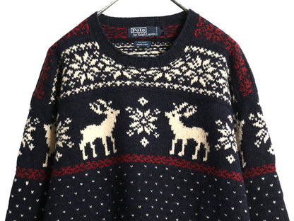90s ポロ ラルフローレン ノルディック ニット セーター メンズ XL / オールド 総柄 絵柄 トナカイ ハンドメイド バーズアイ 大きいサイズ