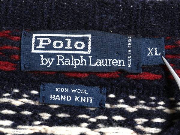 90s ポロ ラルフローレン ノルディック ニット セーター メンズ XL / オールド 総柄 絵柄 トナカイ ハンドメイド バーズアイ 大きいサイズ