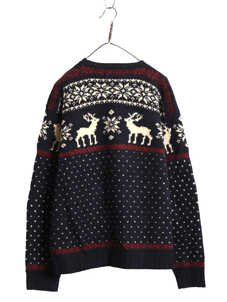 90s ポロ ラルフローレン ノルディック ニット セーター メンズ XL / オールド 総柄 絵柄 トナカイ ハンドメイド バーズアイ 大きいサイズ