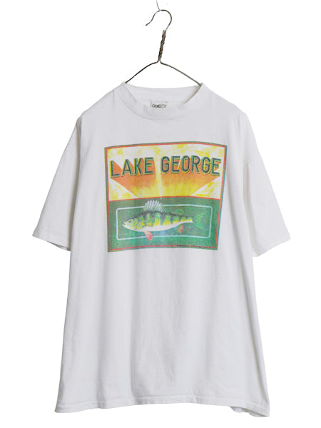 デッドストック 90s USA製 フィッシュ イラスト プリント Tシャツ メンズ XL / オールド アウトドア アート 両面 白 大きいサイズ アニマル