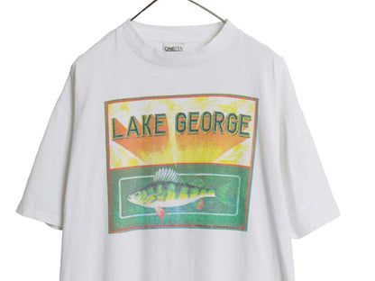 デッドストック 90s USA製 フィッシュ イラスト プリント Tシャツ メンズ XL / オールド アウトドア アート 両面 白 大きいサイズ アニマル