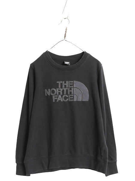 ノースフェイス ロゴ 刺繍 スウェット レディース М / 古着 裏起毛 トレーナー アウトドア クルーネック シンプル トップス 薄手 ブラック