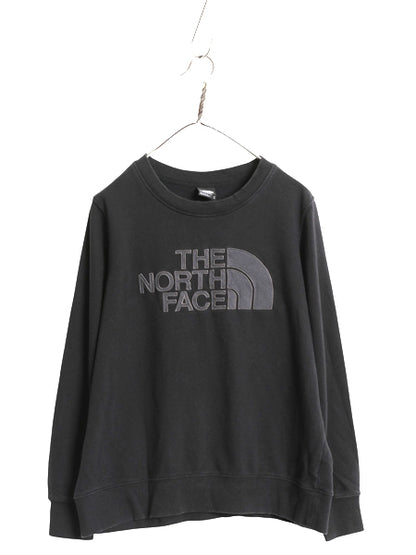 ノースフェイス ロゴ 刺繍 スウェット レディース М / 古着 裏起毛 トレーナー アウトドア クルーネック シンプル トップス 薄手 ブラック