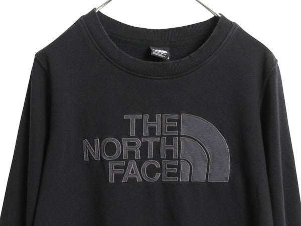 ノースフェイス ロゴ 刺繍 スウェット レディース М / 古着 裏起毛 トレーナー アウトドア クルーネック シンプル トップス 薄手 ブラック