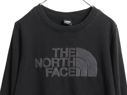 ノースフェイス ロゴ 刺繍 スウェット レディース М / 古着 裏起毛 トレーナー アウトドア クルーネック シンプル トップス 薄手 ブラック