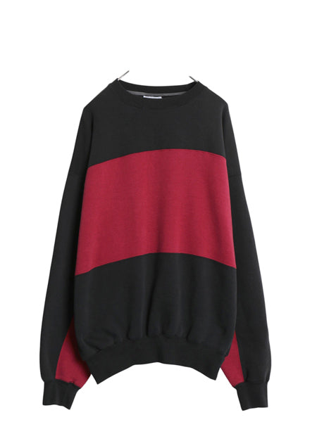 90s ツートン 無地 スウェット メンズ XL 古着 オールド トレーナー 裏起毛 クルーネック 大きいサイズ ブランク シンプル ブラック エンジ