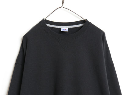 00s ラッセル 無地 スウェット メンズ レディース XXL 古着 オールド トレーナー 前V 裏起毛 ワンポイント 大きいサイズ ブランク ブラック