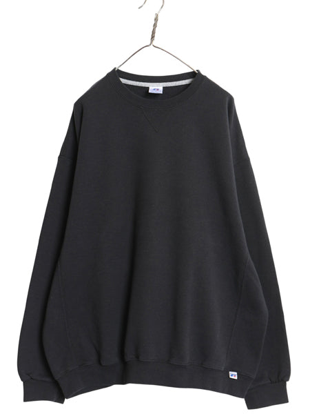 00s ラッセル 無地 スウェット メンズ レディース XXL 古着 オールド トレーナー 前V 裏起毛 ワンポイント 大きいサイズ ブランク ブラック