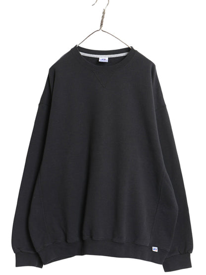 00s ラッセル 無地 スウェット メンズ レディース XXL 古着 オールド トレーナー 前V 裏起毛 ワンポイント 大きいサイズ ブランク ブラック