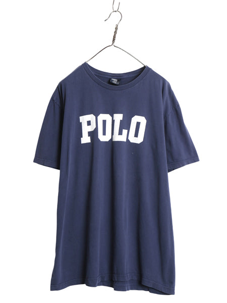 90s ポロ ラルフローレン プリント 半袖 Tシャツ メンズ XL / オールド コットン カットソー クルーネック ゆったり 大きいサイズ ネイビー