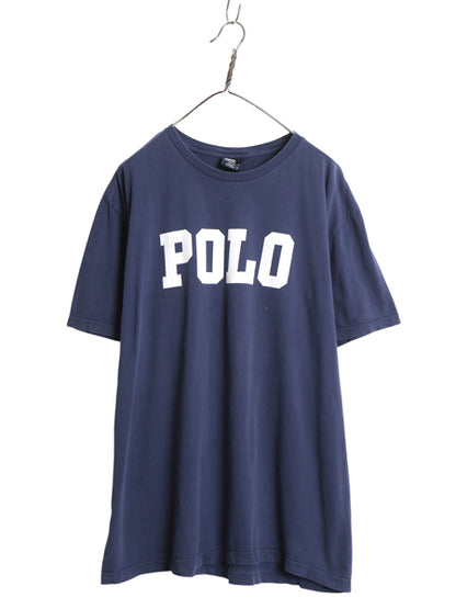 90s ポロ ラルフローレン プリント 半袖 Tシャツ メンズ XL / オールド コットン カットソー クルーネック ゆったり 大きいサイズ ネイビー