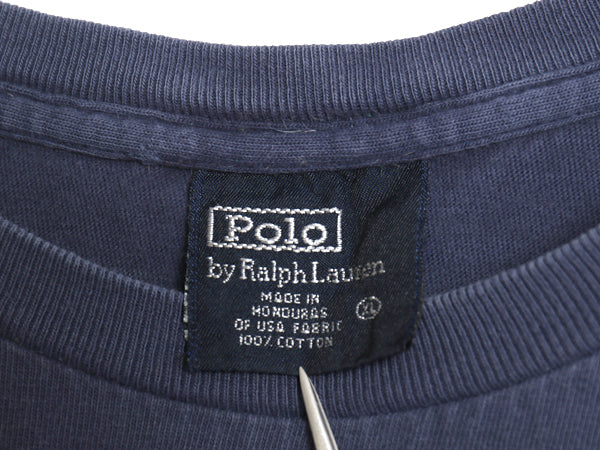 90s ポロ ラルフローレン プリント 半袖 Tシャツ メンズ XL / オールド コットン カットソー クルーネック ゆったり 大きいサイズ ネイビー