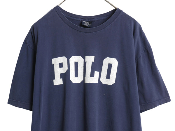 90s ポロ ラルフローレン プリント 半袖 Tシャツ メンズ XL / オールド コットン カットソー クルーネック ゆったり 大きいサイズ ネイビー