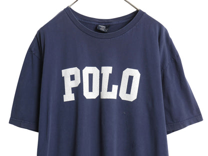 90s ポロ ラルフローレン プリント 半袖 Tシャツ メンズ XL / オールド コットン カットソー クルーネック ゆったり 大きいサイズ ネイビー