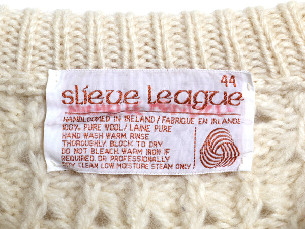 80s アイランド製 Slieve League フィッシャーマン ウール ニット セーター メンズ M ヴィンテージ ハンドメイド ケーブル ナチュラル 無地