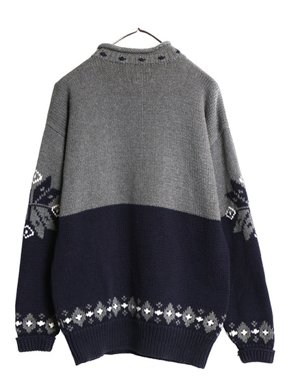 90s オールド ギャップ ロールネック コットン ニット セーター メンズ S / ノルディック バーズアイ リブ編み ツートン グレー ネイビー
