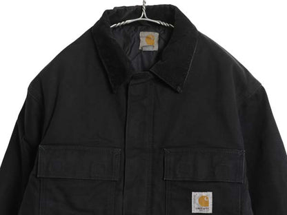 US企画 カーハート トラディショナル コート メンズ M 古着 ワーク ダック ジャケット 中綿 キルティング ライナー ハーフ コート ブラック