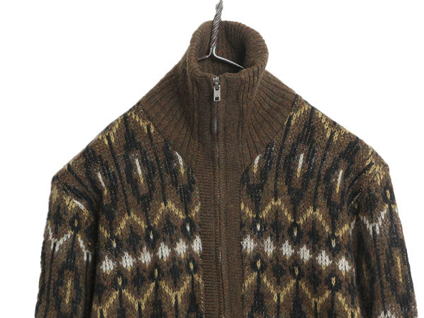 60s BRENTWOOD フルジップ デザイン ニット セーター ジャケット メンズ S レディース M 程 ヴィンテージ 総柄 ウール カーディガン 羽織り