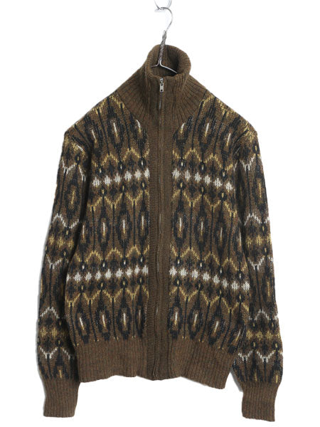 60s BRENTWOOD フルジップ デザイン ニット セーター ジャケット メンズ S レディース M 程 ヴィンテージ 総柄 ウール カーディガン 羽織り