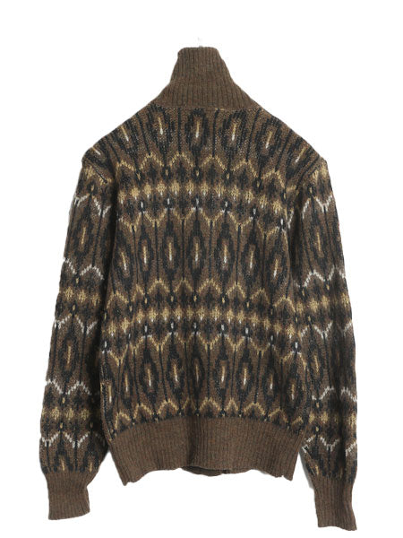 60s BRENTWOOD フルジップ デザイン ニット セーター ジャケット メンズ S レディース M 程 ヴィンテージ 総柄 ウール カーディガン 羽織り