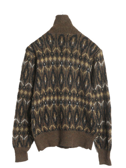 60s BRENTWOOD フルジップ デザイン ニット セーター ジャケット メンズ S レディース M 程 ヴィンテージ 総柄 ウール カーディガン 羽織り