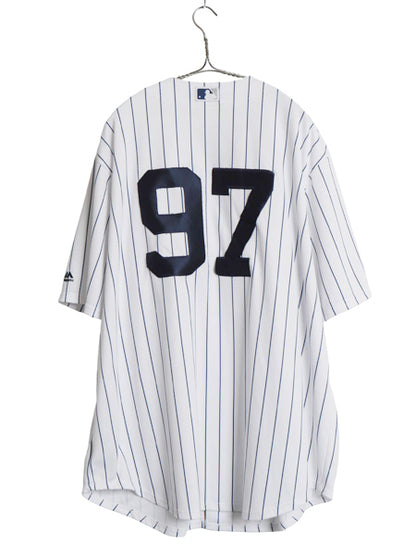 ヤンキース ベースボール シャツ メンズ XXL / MLB オフィシャル マジェスティック ユニフォーム 大リーグ 大きいサイズ 重ね着 半袖シャツ