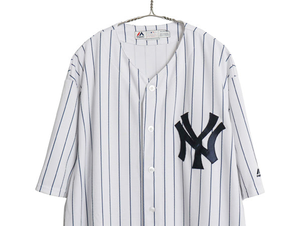 ヤンキース ベースボール シャツ メンズ XXL / MLB オフィシャル マジェスティック ユニフォーム 大リーグ 大きいサイズ 重ね着 半袖シャツ