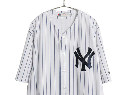 ヤンキース ベースボール シャツ メンズ XXL / MLB オフィシャル マジェスティック ユニフォーム 大リーグ 大きいサイズ 重ね着 半袖シャツ