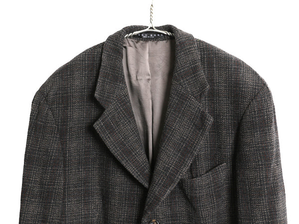 90s USA製 ヒューゴボス ツイード テーラード ジャケット メンズ L 程/ 古着 オールド ウール ブレザー チェック トラッド シンプル グレー