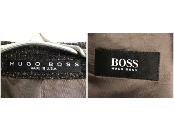 90s USA製 ヒューゴボス ツイード テーラード ジャケット メンズ L 程/ 古着 オールド ウール ブレザー チェック トラッド シンプル グレー