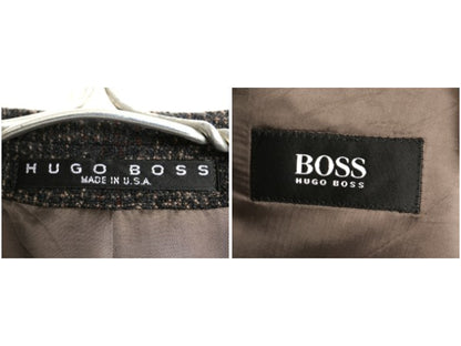 90s USA製 ヒューゴボス ツイード テーラード ジャケット メンズ L 程/ 古着 オールド ウール ブレザー チェック トラッド シンプル グレー