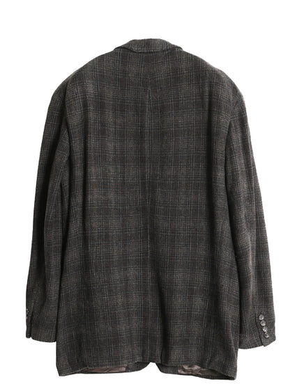 90s USA製 ヒューゴボス ツイード テーラード ジャケット メンズ L 程/ 古着 オールド ウール ブレザー チェック トラッド シンプル グレー