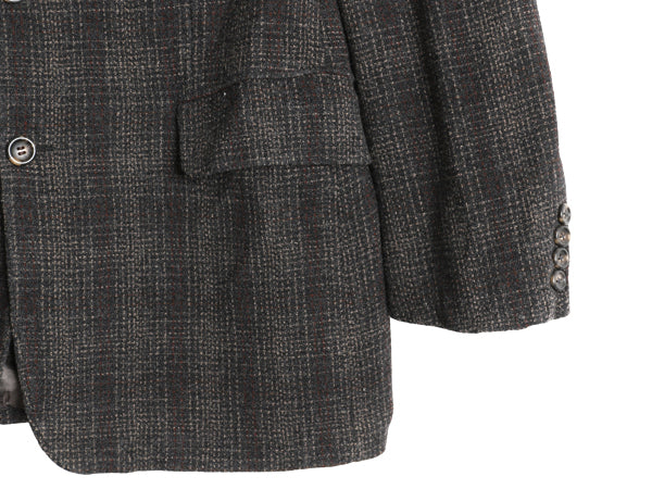 90s USA製 ヒューゴボス ツイード テーラード ジャケット メンズ L 程/ 古着 オールド ウール ブレザー チェック トラッド シンプル グレー