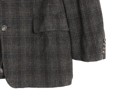 90s USA製 ヒューゴボス ツイード テーラード ジャケット メンズ L 程/ 古着 オールド ウール ブレザー チェック トラッド シンプル グレー