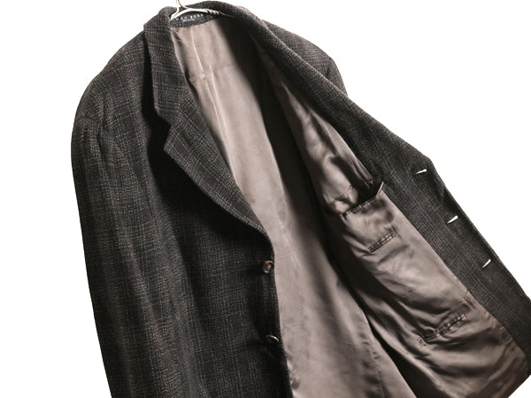 90s USA製 ヒューゴボス ツイード テーラード ジャケット メンズ L 程/ 古着 オールド ウール ブレザー チェック トラッド シンプル グレー