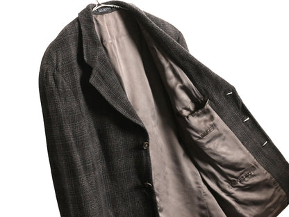 90s USA製 ヒューゴボス ツイード テーラード ジャケット メンズ L 程/ 古着 オールド ウール ブレザー チェック トラッド シンプル グレー