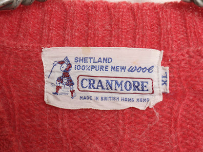 70s CRANMORE シェットランド ウール ケーブル ニット セーター メンズ XL / ヴィンテージ ミドルゲージ クルーネック 無地 大きいサイズ