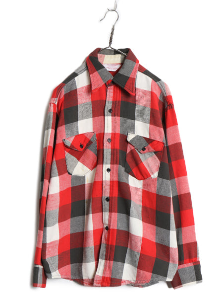 70s USA製 ★ FROSTPROOF ブロック チェック ヘビー フランネル シャツ メンズ L / ヴィンテージ 長袖シャツ ネルシャツ コットン 赤 黒 白
