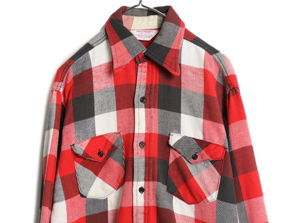 70s USA製 ★ FROSTPROOF ブロック チェック ヘビー フランネル シャツ メンズ L / ヴィンテージ 長袖シャツ ネルシャツ コットン 赤 黒 白
