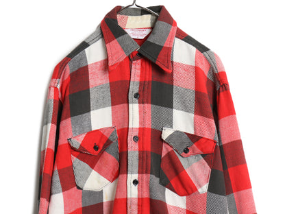 70s USA製 ★ FROSTPROOF ブロック チェック ヘビー フランネル シャツ メンズ L / ヴィンテージ 長袖シャツ ネルシャツ コットン 赤 黒 白