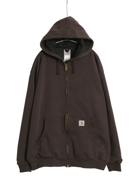 US企画 カーハート 裏 サーマル フルジップ スウェット フード パーカー メンズ XL 程/ ジャケット ワーク トレーナー ヘビーウェイト 茶