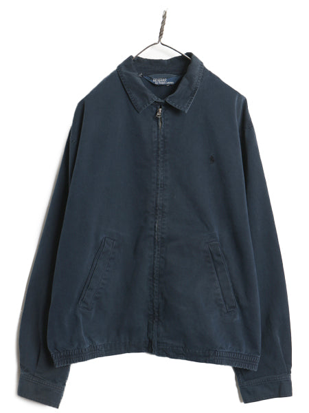 90s ポロ ラルフローレン スイングトップ ジャケット メンズ L 古着 オールド コットン ブルゾン フルジップ  ワンポイント ジャンパー 紺
