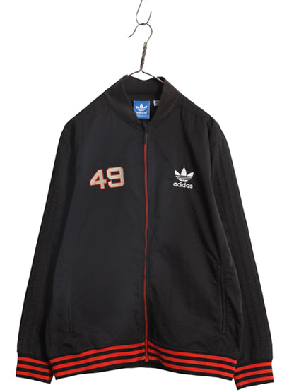 アディダス フルジップ ナイロン トラック ジャケット メンズ M / ウィンドブレーカー ブルゾン ジャンパー トレフォイル 3ライン ブラック