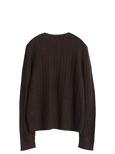 90s ローレン ラルフローレン ケーブル ニット セーター レディース M オールド ポロ 100% カシミヤ 長袖ニット ワンポイント シンプル 茶