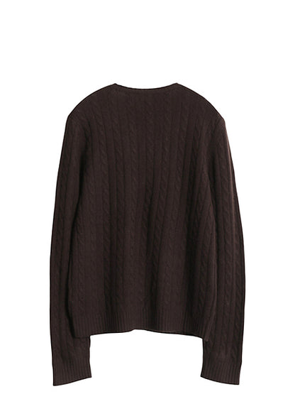 90s ローレン ラルフローレン ケーブル ニット セーター レディース M オールド ポロ 100% カシミヤ 長袖ニット ワンポイント シンプル 茶