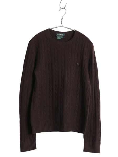 90s ローレン ラルフローレン ケーブル ニット セーター レディース M オールド ポロ 100% カシミヤ 長袖ニット ワンポイント シンプル 茶