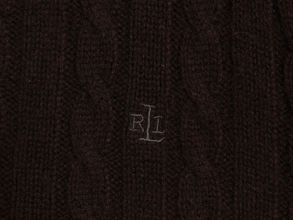 90s ローレン ラルフローレン ケーブル ニット セーター レディース M オールド ポロ 100% カシミヤ 長袖ニット ワンポイント シンプル 茶